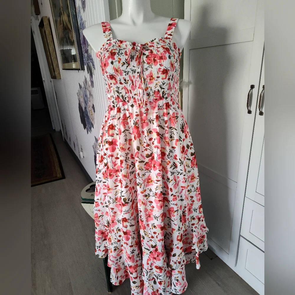 Grace Karin Summer Floral Smocked Summer Dress Sassy Flirty Sz Lg Unworn Cond - Picture 2 of 10